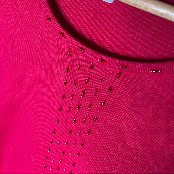 Pendleton Silk Cashmere Red Beaded Short Sleeve Sweater Top - Picture 3 of 6
